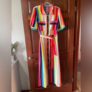 Striped rainbow belted dress